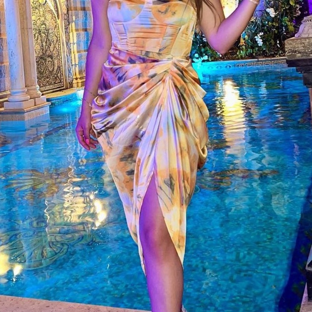 Silk-Like High Slit Yellow Skirt